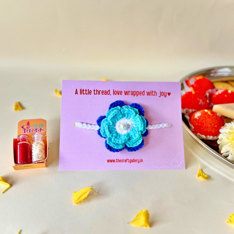 Oceanic Blue Flower Crochet Rakhi