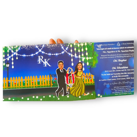 Groom Chasing Bride Wedding Reception Invitation/ Sliding invites / Caricature Invitation, Sliding cards (25 pcs)