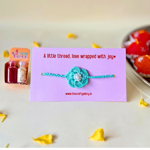 Blooming Cyan Flower Crochet Rakhi