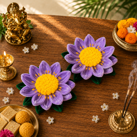 Lotus/Kamal Asan for Ganpati Bappa/Laddu Gopal/Laxmi- Set of 2 (7 inches)