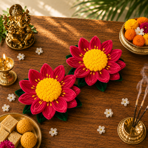 Lotus/Kamal Asan for Ganpati Bappa/Laddu Gopal/Laxmi- Set of 2 (7 inches)