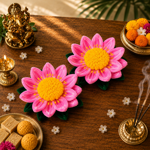 Lotus/Kamal Asan for Ganpati Bappa/Laddu Gopal/Laxmi- Set of 2 (7 inches)