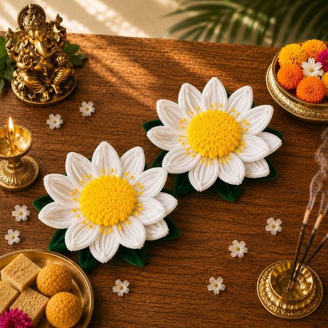 Lotus/Kamal Asan for Ganpati Bappa/Laddu Gopal/Laxmi- Set of 2 (7 inches)