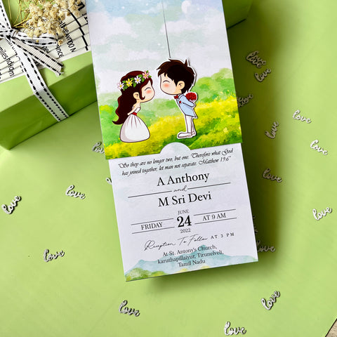 Cute Couple vertical Wedding Invitation / Sliding Engagement cards / Sliding invites / Customised Invitation, Sliding cards (25 pcs)