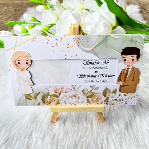 Muslim Floral Green Wedding Invitation / Sliding Engagement cards / Sliding Nikah invites / Customised Invitation, Sliding cards (25 pcs)