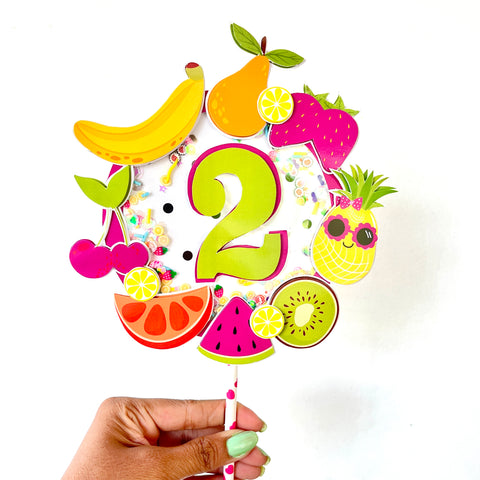 Shaker Tutty-Fruity Birthday Cake Topper, Kids Party Topper, Kids Birthday Topper, Fruits theme