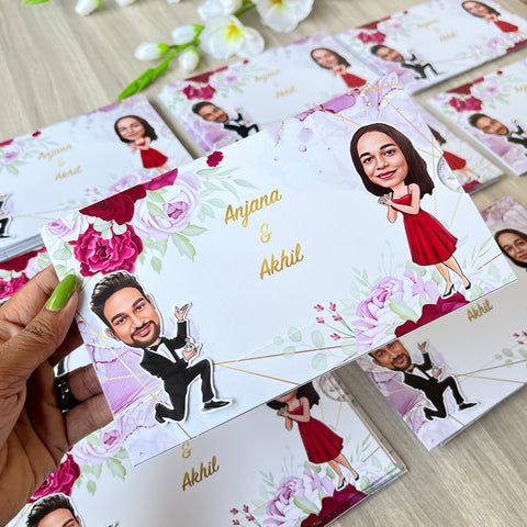 Proposal Caricature Wedding Invitation / Caricature Couple Sliding Engagement cards / Sliding invites / Customised Invitation, Sliding cards (25 pcs)