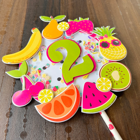 Shaker Tutty-Fruity Birthday Cake Topper, Kids Party Topper, Kids Birthday Topper, Fruits theme