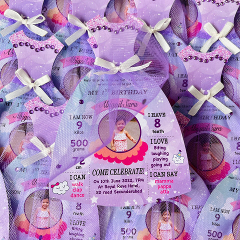 Princess Purple Unicorn Glitter Gown Birthday Invitation Set of