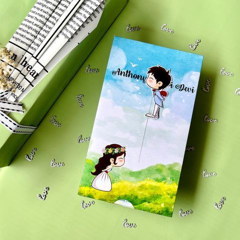 Cute Couple vertical Wedding Invitation / Sliding Engagement cards / Sliding invites / Customised Invitation, Sliding cards (25 pcs)