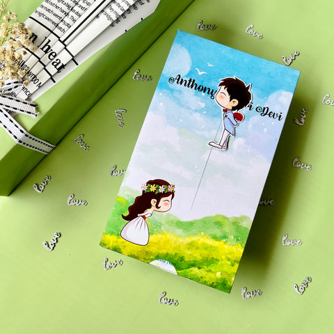 Cute Couple vertical Wedding Invitation / Sliding Engagement cards / Sliding invites / Customised Invitation, Sliding cards (25 pcs)