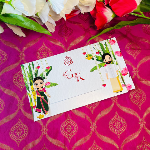 Maharashtrian Bride/South Indian Groom Hindu Wedding Invitation / Sliding wedding cards / Caricature Sliding invites / Customised Invitation, Sliding cards (25 pcs)