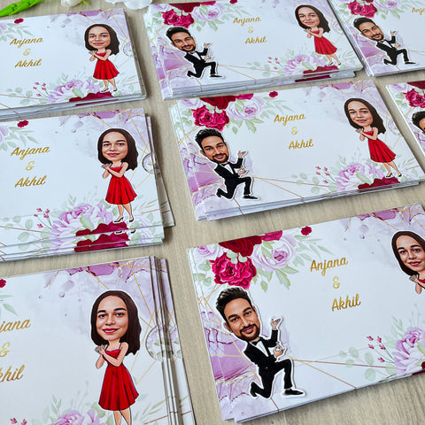 Proposal Caricature Wedding Invitation / Caricature Couple Sliding Engagement cards / Sliding invites / Customised Invitation, Sliding cards (25 pcs)