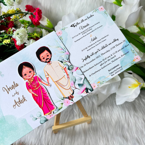 Floral South Indian Wedding Invitation / Sliding wedding cards / Sliding invites / Customised Invitation, Sliding cards (25 pcs)