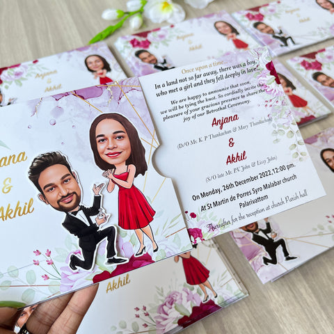 Proposal Caricature Wedding Invitation / Caricature Couple Sliding Engagement cards / Sliding invites / Customised Invitation, Sliding cards (25 pcs)