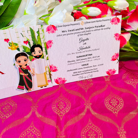 Maharashtrian Bride/South Indian Groom Hindu Wedding Invitation / Sliding wedding cards / Caricature Sliding invites / Customised Invitation, Sliding cards (25 pcs)