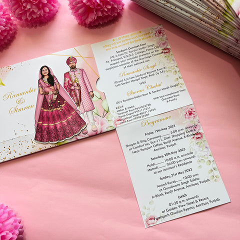 Punjabi Couple Caricature Wedding Invitation / Sindhi Sliding wedding cards / Caricature Sliding invites / Customised Invitation, Double Cards Sliders (25 pcs)