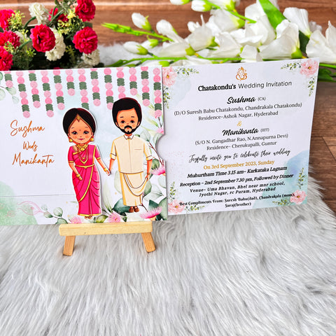 Floral South Indian Wedding Invitation / Sliding Hanging flowers wedding cards / Sliding invites / Customised Invitation, Sliding cards (25 pcs)