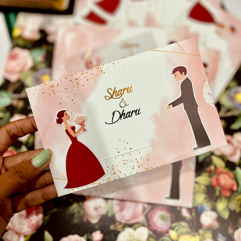 Suit-Gown Wedding Invitation / Sliding wedding cards / Sliding invites / Customised Invitation, Sliding cards (25 pcs)