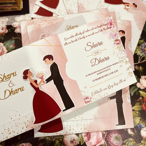 Suit-Gown Wedding Invitation / Sliding wedding cards / Sliding invites / Customised Invitation, Sliding cards (25 pcs)