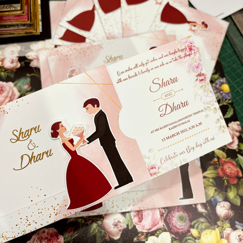 Suit-Gown Wedding Invitation / Sliding wedding cards / Sliding invites / Customised Invitation, Sliding cards (25 pcs)