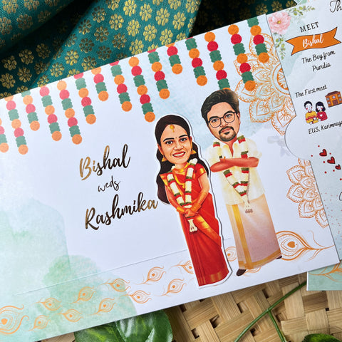 Floral South Indian Wedding Invitation / Sliding wedding cards / Sliding  invites / Customised Invitation, Sliding cards (25 pcs)