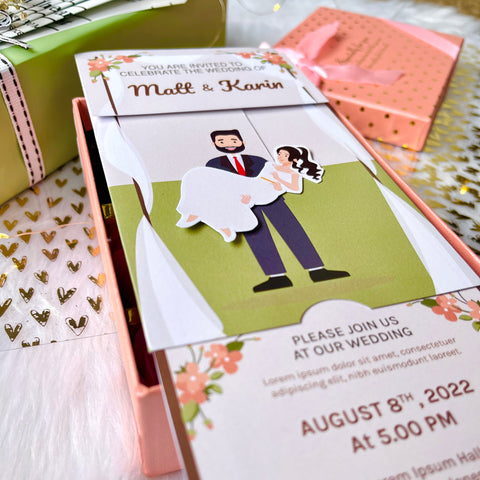 Suit-Gown Wedding Invitation / Sliding wedding cards / Sliding invites /  Customised Invitation, Sliding cards (25 pcs)