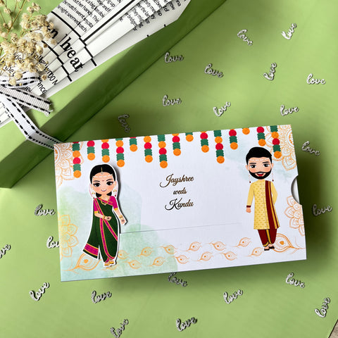 Maharashtrian Hindu Wedding Invitation / Sliding wedding cards / Caricature Sliding invites / Customised Invitation, Sliding cards (25 pcs)