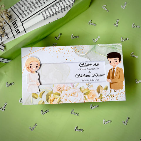 Muslim Floral Green Wedding Invitation / Sliding Engagement cards / Sliding Nikah invites / Customised Invitation, Sliding cards (25 pcs)