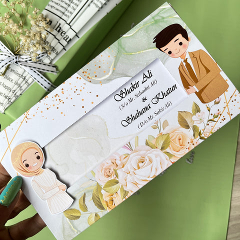 Muslim Floral Green Wedding Invitation / Sliding Engagement cards / Sliding Nikah invites / Customised Invitation, Sliding cards (25 pcs)