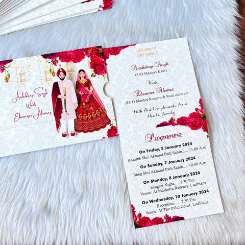 Royal Punjabi Wedding Invitation / Sindhi Sliding wedding cards / Sliding invites / Customised Invitation(25 pcs)