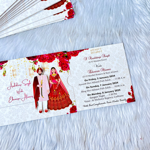 Royal Punjabi Wedding Invitation / Sindhi Sliding wedding cards / Sliding invites / Customised Invitation(25 pcs)