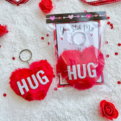 You Stole My HUG Heart Pom Pom keychain