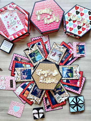 Biggest Premium Hexagonal Explosion Box With Photo String | Love Theme