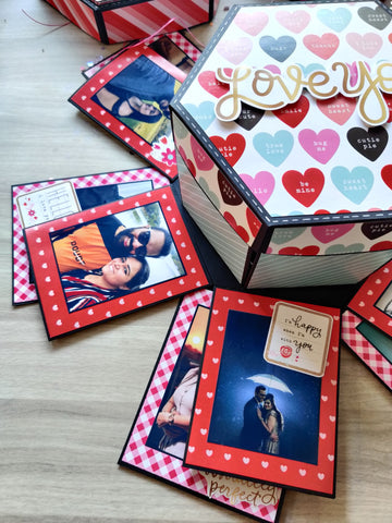 Biggest Premium Hexagonal Explosion Box With Photo String | Love Theme