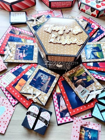 Biggest Premium Hexagonal Explosion Box With Photo String | Love Theme