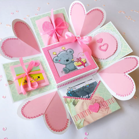 Single Layer Explosion Box | Pinkish Teddy