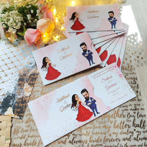 Western Caricature Wedding Invitation / Sliding wedding cards / Caricature Sliding invites / Customised Invitation, Sliding cards (25 pcs)