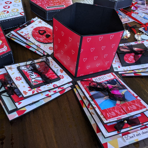 The Craft Gallery Pentagonal Explosion Box with Photo Strings | Red Love