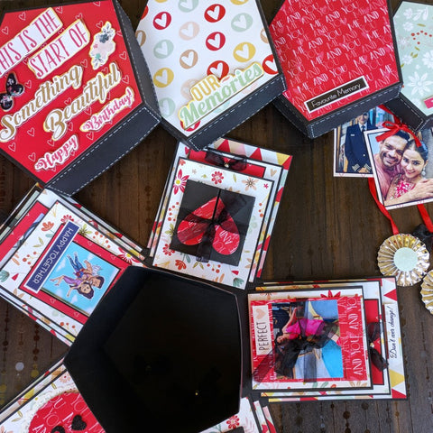 The Craft Gallery Pentagonal Explosion Box with Photo Strings | Red Love