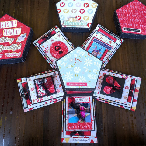 The Craft Gallery Pentagonal Explosion Box with Photo Strings | Red Love