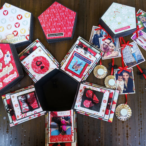 The Craft Gallery Pentagonal Explosion Box with Photo Strings | Red Love