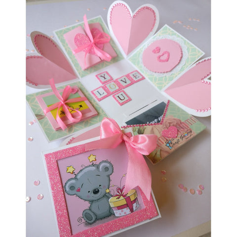 Single Layer Explosion Box | Pinkish Teddy