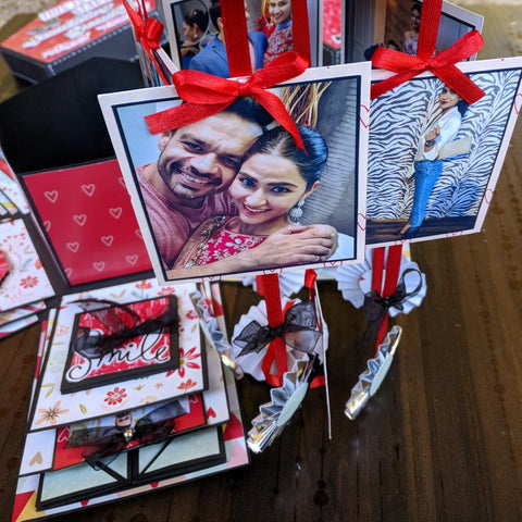 The Craft Gallery Pentagonal Explosion Box with Photo Strings | Red Love