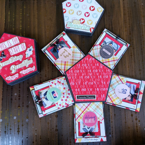 The Craft Gallery Pentagonal Explosion Box with Photo Strings | Red Love